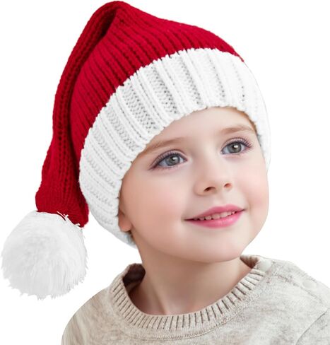 Christmas Hat for Kids Winter Santa Hat for Baby Stretchy Beanie Warm Knitted Xmas Decoration Red Hat in Kuwait