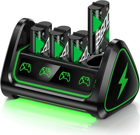 Upgraded fast charging rechargeable battery packs with Light Control, 4 x 3600mWh Xbox Controller Batteries with Battery Charging Dock/Storage for Xbox One/Xbox Series X|S, Xbox One S/X/Elite, X600 in Saudi Arabia