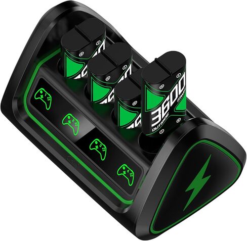 Upgraded fast charging rechargeable battery packs with Light Control, 4 x 3600mWh Xbox Controller Batteries with Battery Charging Dock/Storage for Xbox One/Xbox Series X|S, Xbox One S/X/Elite, X600 in Saudi Arabia