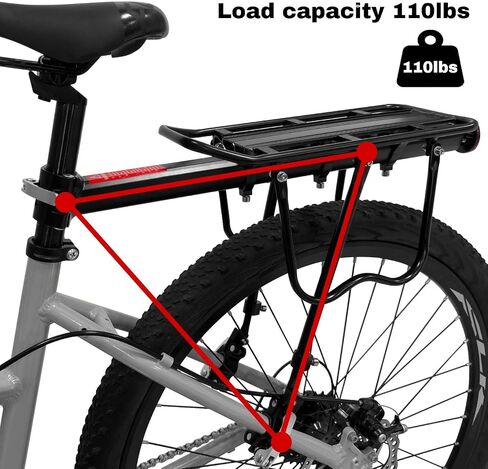 Rear Bike Rack, Aluminum Alloy Bike Cargo Pannier Rack for Back of Bike 110 Lb Quick Release Bike Reflective Adjustable Luggage Touring Carrier Cargo Rack Mountain Road Bicycle Rack Black in Kuwait