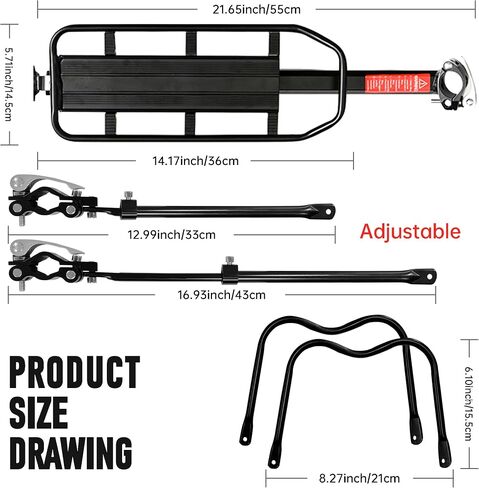 Rear Bike Rack, Aluminum Alloy Bike Cargo Pannier Rack for Back of Bike 110 Lb Quick Release Bike Reflective Adjustable Luggage Touring Carrier Cargo Rack Mountain Road Bicycle Rack Black in Kuwait