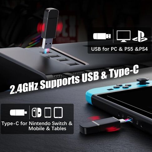 سماعة ألعاب لاسلكية لأجهزة الكمبيوتر/Ps5/Ps4، سماعات ألعاب لاسلكية مع ميكروفون قابل للفصل مع وضع بلوتوث مزدوج 2.4 جيجا هرتز + بلوتوث، صوت محيطي 7.1، عمر بطارية يزيد عن 40 ساعة in Saudi Arabia