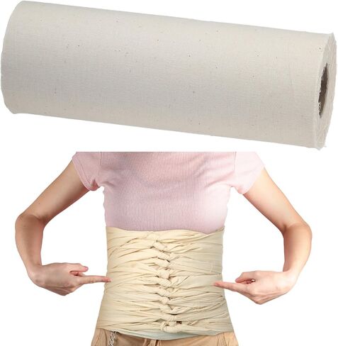 Bengkung Belly Wrap Postpartum Belly Binding Wrap Traditional Cloth Postpartum Wrap White Unbleached Muslin Cotton Cloth Wrap for Women Pregnancy Waist Supply 17 Yards Long (Locked Edge) in Kuwait