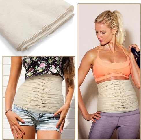 Bengkung Belly Wrap Postpartum Belly Binding Wrap Traditional Cloth Postpartum Wrap White Unbleached Muslin Cotton Cloth Wrap for Women Pregnancy Waist Supply 17 Yards Long (Locked Edge) in Kuwait