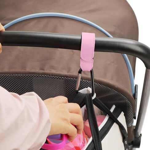 4Pack Universal Baby Stroller Hooks Clips for Hanging Bags and Shopping,Convenient Stroller Straps Accessories, Pink in Saudi Arabia