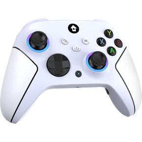 Upgraded 2.4GHz Wireless Controller for Xbox Controller, Xbox One Series X|S Consoles, PC Windows, Steam, with 7 Colors RGB Light/Programmable/Turbo Keys,Dual Vibration/3.5mm Audio Jack (Flame White)