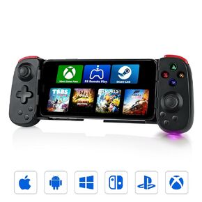Bluetooth Mobile Game Controller for iOS & Android, Wireless Retractable Gaming Gamepad Handheld Joystick - Turn Your Phone into a Gaming Console! Support Xbox/PS/Switch/PC/Steam (White)