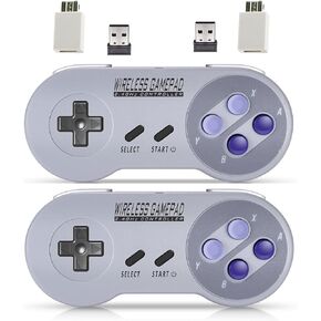 وحدة تحكم لاسلكية لجهاز Mini SNES (الإصدار الكلاسيكي، تعمل فقط مع لوحة ألعاب Mini SNES الأصلية مع جهاز استقبال USB لاسلكي متوافق مع Switch وWindows وiOS وLiunx وجهاز Android (عبوتان)