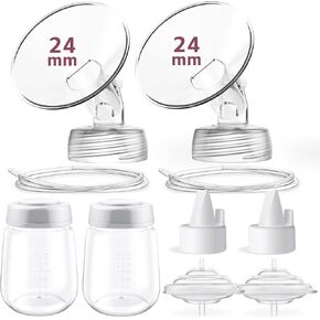 24mm Pump Parts Compatible with Spectra S1 S2 9 Plus, Not Original Spectra Replacement Pump Parts, Full Set Replace Include 24mm Flange, Duckbill Valve, Backflow Protector, Tubing and Bottle
