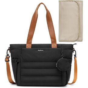 LONG VACATION Diaper Bag Tote, Large Mommy Bag Travel Diaper with Pacifier Case Changing Pad, Baby Bag for Hospital