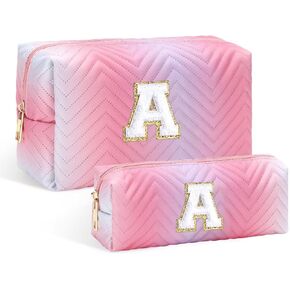 YOOLIFE Christmas Gifts for Girls Makeup Bag Cosmetic Bag - Makeup Bag for Girls Teen Girls Personalized Initial Purple Makeup Pouch for Girls, Cosmetic Bag for Teen Girls, Birthday Gifts for Girls M