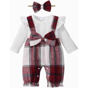 Newborn Baby Girl Plaid Outfits Long Sleeve Ruffle Jumpsuit One Piece Romper Infant Fall Winter Clothes