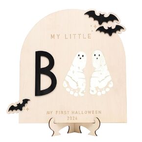 DIY Halloween Footprint or Handprint Art Sign | Trick or Treat | My Little Boo | Baby’s First Halloween Keepsake | Kid Craft | 2024 | Engraved (Trick or Treat Footprint)