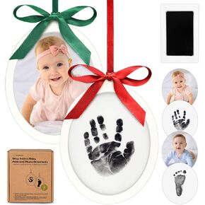 Baby Christmas Ornaments for Girls, Boys - Inkless Baby Hand and Footprint Kit, Two-sides Baby Footprint Kit,Personalized Baby Gifts Photo Frame,Newborn Baby Keepsake Ornament Kits (Oval/Alpine White) in Kuwait