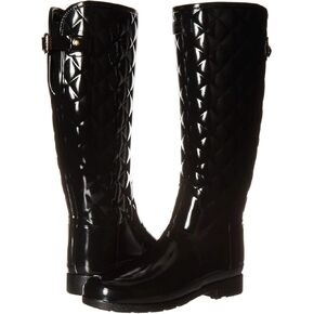 Hunter Refined Gloss Quilt Tall Rain Boots Black 7 M
