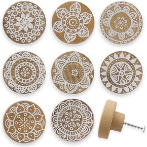 8Pack 1.8" Wooden Boho Nursery Kids Dresser Drawer Pulls Cute Cabinet Furniture Decorative Knobs