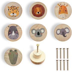 Animal Wood Dresser Cabinet Drawer Knobs Round Unique Decorative Wooden Drawer Knobs for Kids Cabinets (8, Log color1)