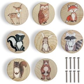 Animal Wood Dresser Cabinet Drawer Knobs Round Unique Decorative Wooden Drawer Knobs for Kids Cabinets (8, Log color1)