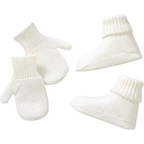 Hadetoto Baby Booties and Gloves Mittens Set, Newborn Infant Boy Girl Knit Soft Boots Gloves Baby Gifts