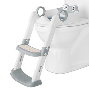 Potty Training Seat with Step for Toddlers As a Potty Training Toilet Anti-Slip Safe Pads Adjustable Height Legs Ladder Stool Gray