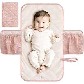 وسادة تغيير الحفاضات المحمولة من كونسي موسلين للأطفال، وسادة تغيير الحفاضات المحمولة المقاومة للماء مع جيوب للحفاضات، سجادة تغيير الحفاضات خفيفة الوزن وقابلة للطي أثناء السفر in Kuwait