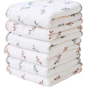 Baby Muslin Burp Cloths | Leaf Pack of 6 | Large Soft 100% Cotton 6 Layers & Lightweight Unisex Baby Essentials | Cloths for Newborn Girls & Boys