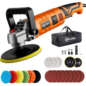 SILVEL Buffer Polisher, 1600W 7 Inch/6 Inch Polisher for Car Detailing, Wax Machine, 7 Variable Speed, with 6 Foam Pads, 3 Wool Pads, Packaging Bag, for Boat Polishing and Waxing