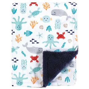 Hudson Baby Unisex Baby Plush Blanket with Furry Binding and Back, Teddy Bears, One Size