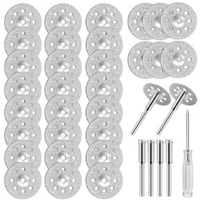 30Pcs 545 Diamond Cutting Wheel Rotary Tool Cutting Discs with 6Pcs 402 Mandrel and Screwdriver for Rotary Tools