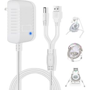 Charger for Ingenuity Baby Swing,Replacement Power Cord for Baby Rocker,2-in-1 Compact Portable Charger Compatible with InLighten,Simple Comfort,ConvertMe,Swing'n Go,Adapter Charger USB A &DC Plug