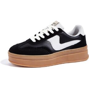 LUCKY STEP Women's Platform Fashion Sneakers Thick Sole Suede Genuine Leather Classic Rubber Gum Sole Low Top Casual Walking Shoes