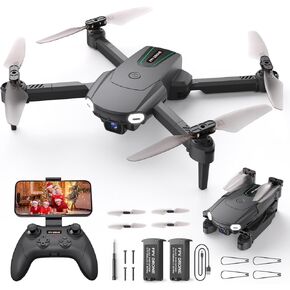 Mini Drone with Camera for Kids Beginners - Remote Control Helicopter Toys Gifts for Boys Girls, 1080P HD FPV RC Drones Support 2 Batteries, One Key Start, Circle Fly, Gesture Selfie for Entertainment