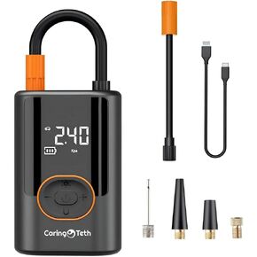 Tire Inflator Portable Air Compressor, 150 PSI Rechargeable Electric Bike Pump with Gauge & LED Light, Portable Car Tire Pump for Bicycle, Motorcycle, Ball, and Inflatables