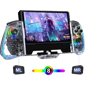 SZYUYU Switch Controller for Nintendo Switch/OLED, Full-Size Grip Ergonomic Handheld Mode Controller, Switch Pro Controller One-Piece Joypad with 8 Color RGB Lights/Programming/Turbo/Cable