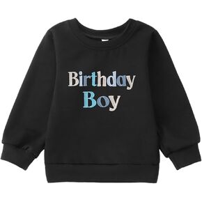 Toddler Boy Birthday Sweatshirt Letter Embroidered Long Sleeve Shirt Crewneck Pullover Top Fall Winter Clothes