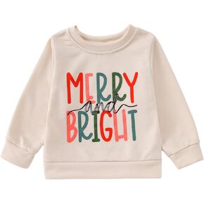 Toddler Boy Girl Christmas Sweatshirt Kid Merry And Bright Letter Shirt Baby Long Sleeve Crewneck Pullover Top