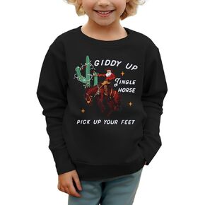 Toddler Baby Boy Christmas Sweatshirt Western Cowboy Giddy Up Jingle Horse Pick Up Your Feet Xmas Holiday Shirt Top