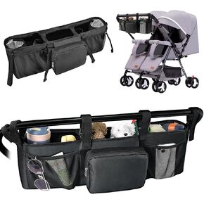 Double Stroller Organizer - Double Stroller Caddy Organizer Compatible with Bob Double Stroller Double Jogging Stroller Accessories with Cooler Pockets for Side by Side Double Stroller