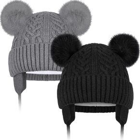 Baby Winter Hat Knitted Boys Girls Baby Beanie Double Pom Pom Kids Toddler Winter Hat