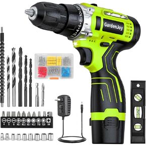 GardenJoy Cordless Power Drill Set: 12V Electric Drill with Battery and Charger, 65pcs Acessories, 3/8"Keyless Chuck, 2 Variable Speed, 24+1 Position, Compact Drill Driver Kit for Home & DIY Project