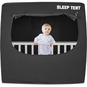 Crib and Pack N Play Blackout Tent, Full Blackout Crib Cover, Baby Sleep Tent Sleep Pod for Crib with Speical Breathable Fabric, 4 Large Vents, and 2 Pouches, Blocks 75% Light