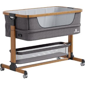 JOY & LOTUS Bedside Bassinet for Baby (Wood Oak), Mesh Fold Down Slide & Adjustable Heights- Portable Baby Bassinets Bedside Sleeper with Storage Basket & Travel Bag in Saudi Arabia