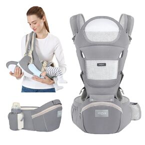 6-in-1 Ergonomic Baby Carrier with Hip Seat: Kangaroo Bag Design for Newborns to Toddlers. Front and Back Support for Parents (Gray)