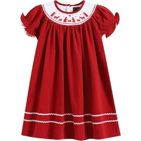 Lil cactus Baby and Girls Christmas Smocked Bishop Dress
