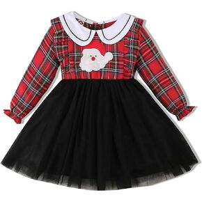 VINUOKER Toddler Baby Girl Christmas Plaid Dress Xmas Santa Claus Tutu Dress