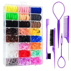 Hair Accessories Organizer for Girls & Toddlers - Colorful Rubber Small Rubber Bands for Hair, Elastic Hair Bands, Clips & Topsy Tail Tools