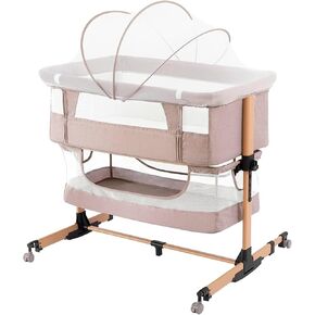 3 in 1 Baby Crib Bedside Crib,Baby Bassinet with Breathable Net,Adjustable Portable Bed for Infant/Baby,Pink, 10.0 kilograms