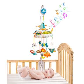 Jollybaby Nursery Baby Automatic Rotating Dinosaur Crib Mobile Toy with Music Box & Arm, Montessori Sensory Musical Hanging Toy for Bassinet, Newborn Clip on Crib Mobile Soother Toy Gift, Polyester