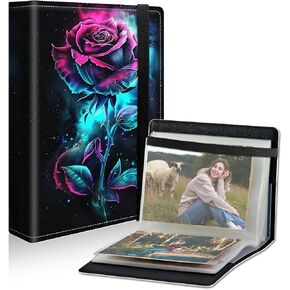Small Photo Album for 4x6 Photos with Strong Elastic Band, 100 Mini Book Photo Pictures Leather Cover, Wallet Photo Album Fotos for Family Birthday Wedding Anniversary Women Men, Flower Horse