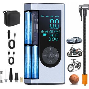 Tire Inflator Portable Air Compressor - LEKOMESH 150PSI Cordless Air Pump for Car Tires, 3X Faster Portable Air Pump Tire Inflator with Pressure Gauge & LED Light for Motorcycle, Bicycle, Ball